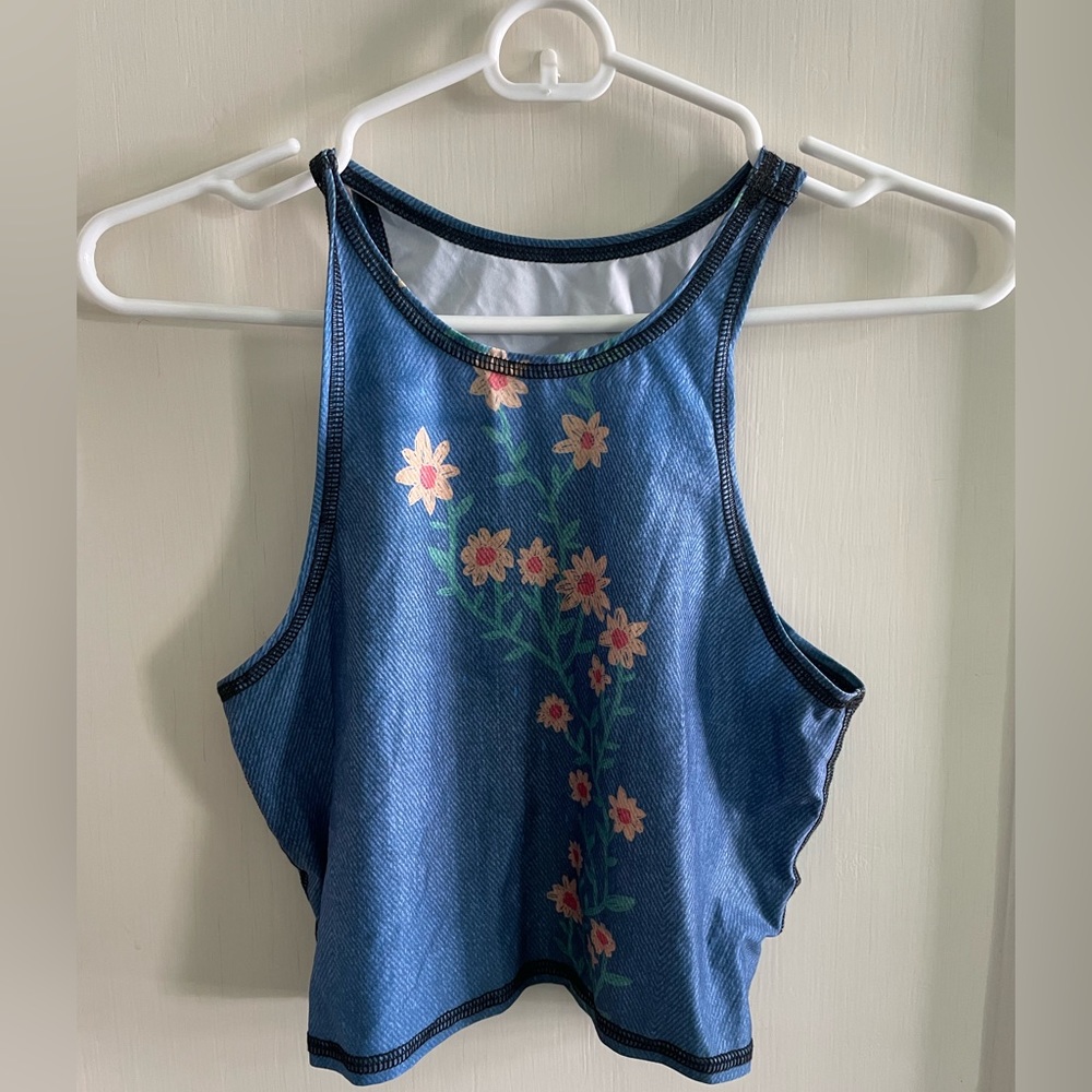 Teeki Blue Flower Crop Tank